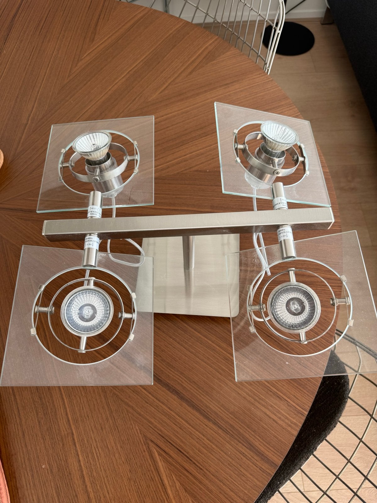 Moderne plafondlamp met 4 spots - staal en glas, Huis en Inrichting, Ophalen, Zilver, Modern, Verstelbaar