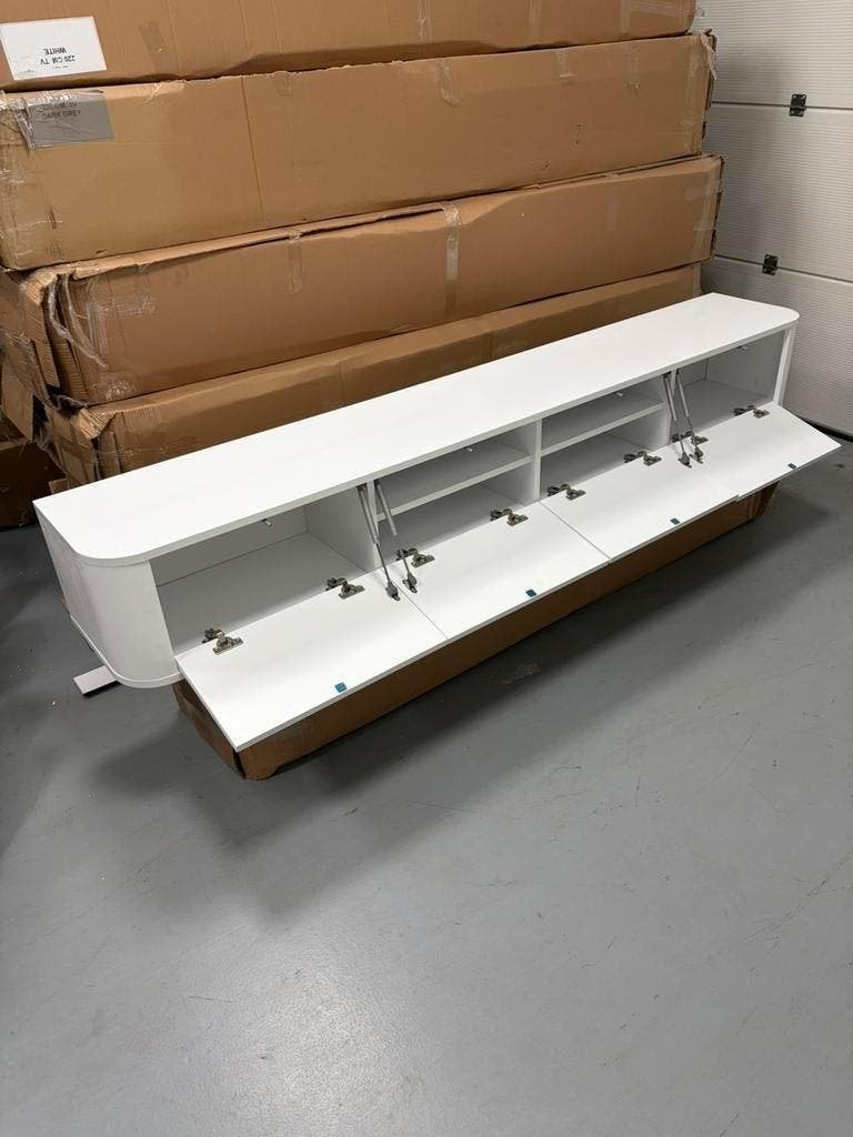 Japandi TV meubel / TV kast curved 220cm Mat Wit NIEUW, Japandi, Japandi, Japandi, Ophalen of Verzenden