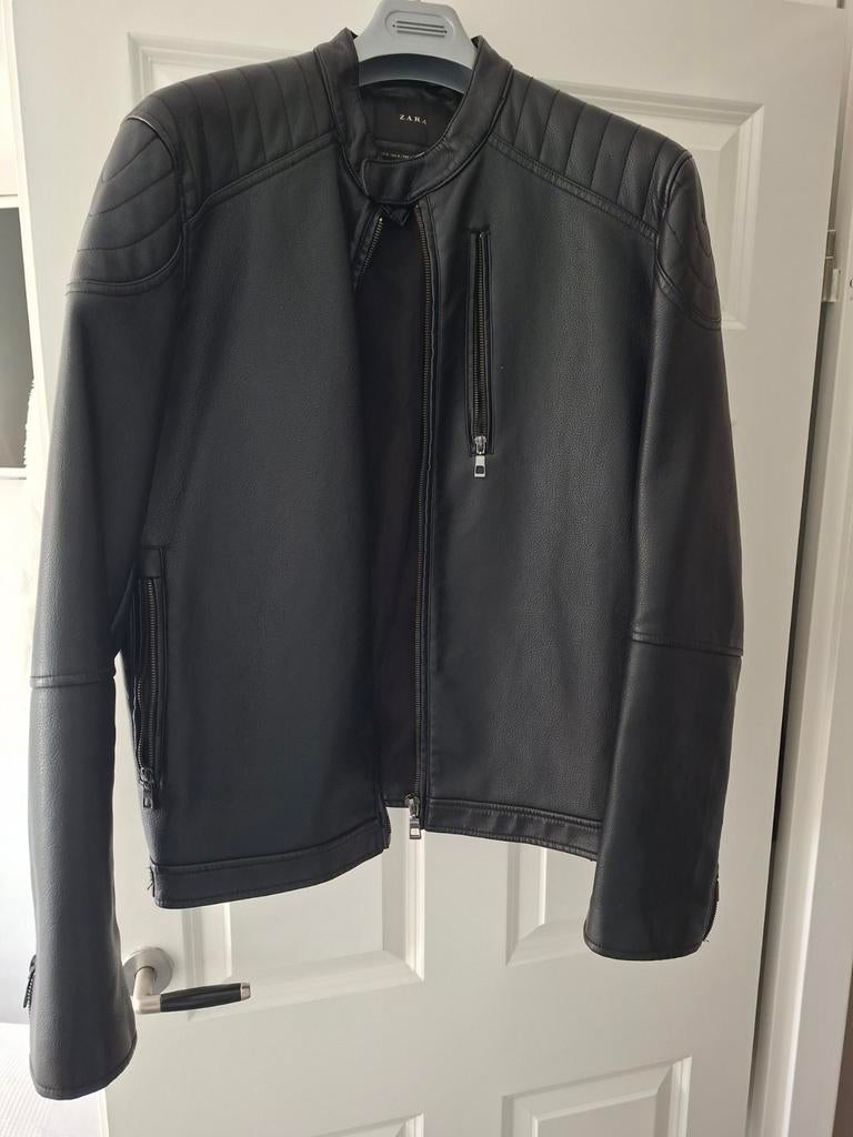 Stoere zwarte leren jas van Zara - Maat XL, Ophalen
