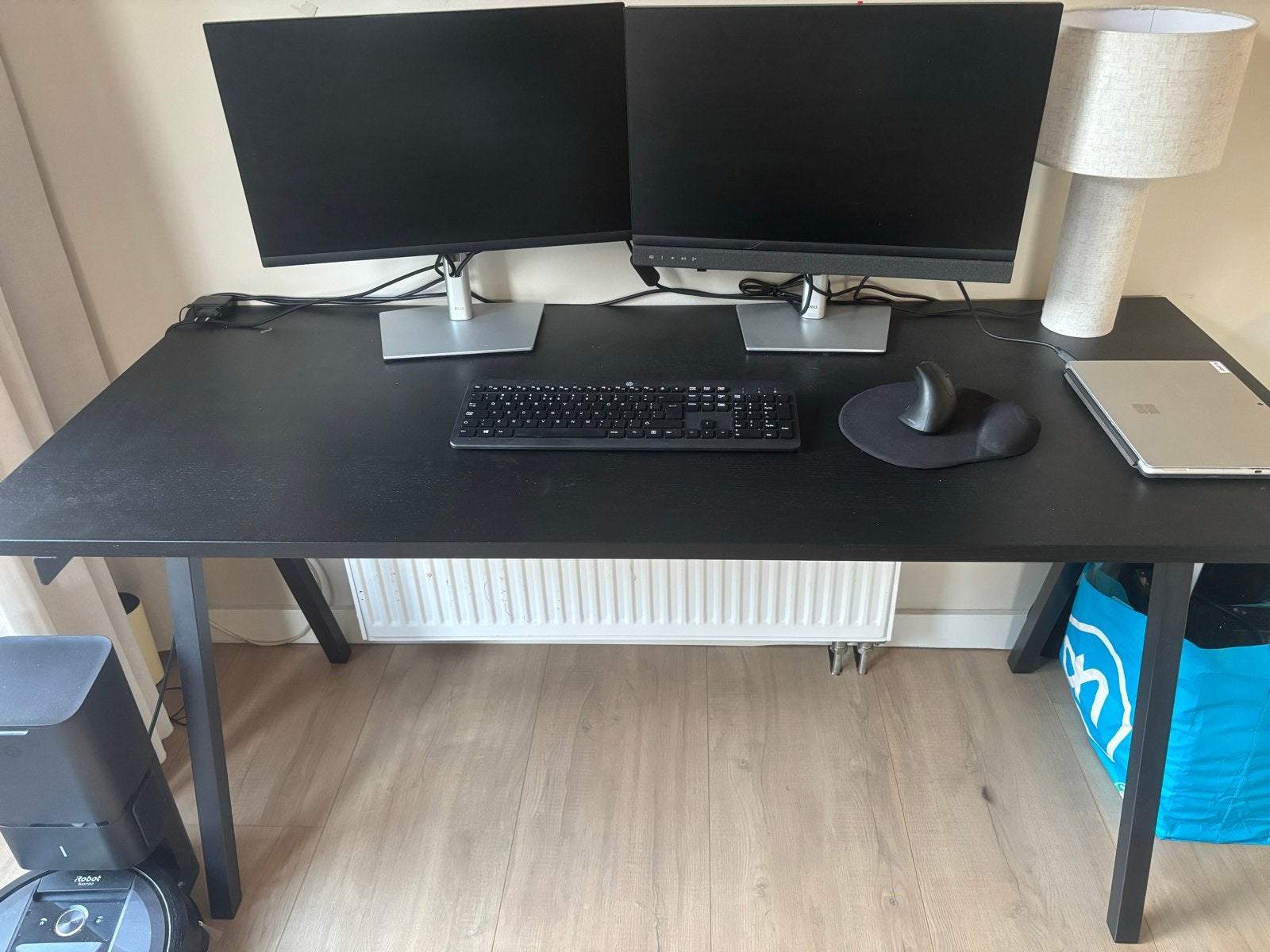 Zwart bureau met metalen onderstel 160x68cm, Ophalen, Zwart, 160 cm, Metaal