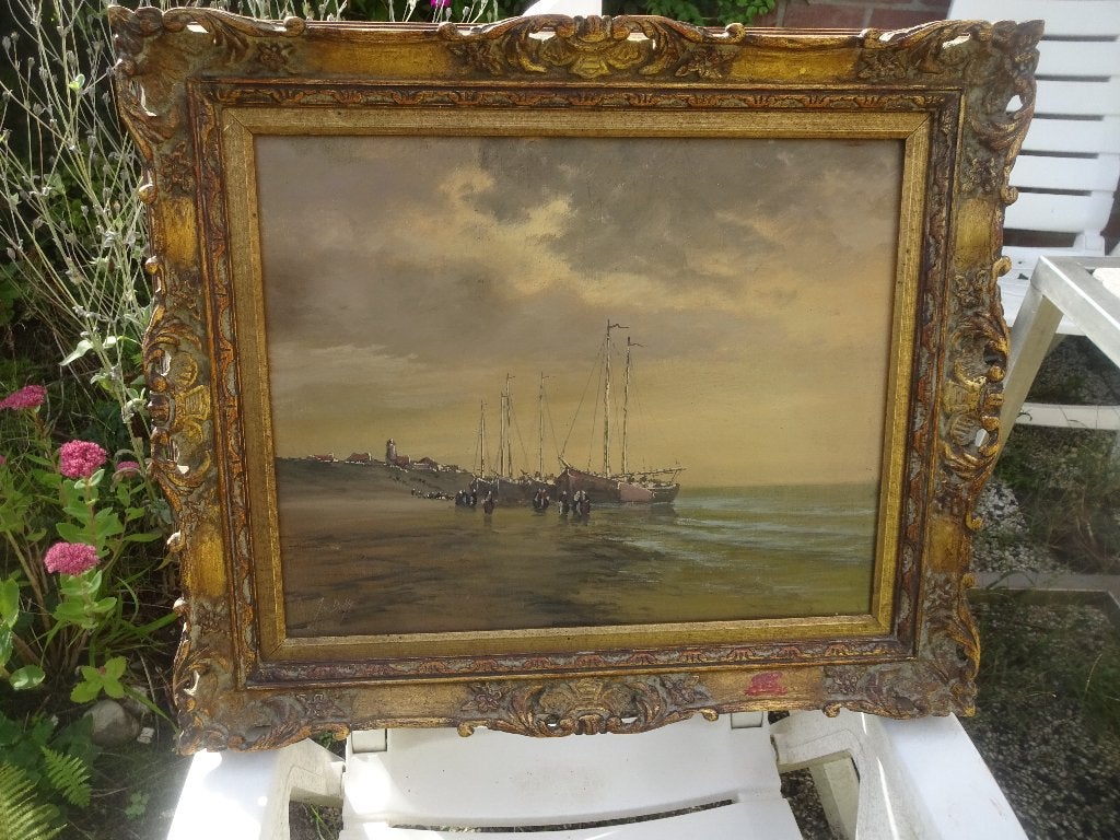 Jan van Delft schilderij   Waalwijk 1879-1952 Tilburg, Ophalen, Klassiek, Bijzondere lijst, Maritiem / water