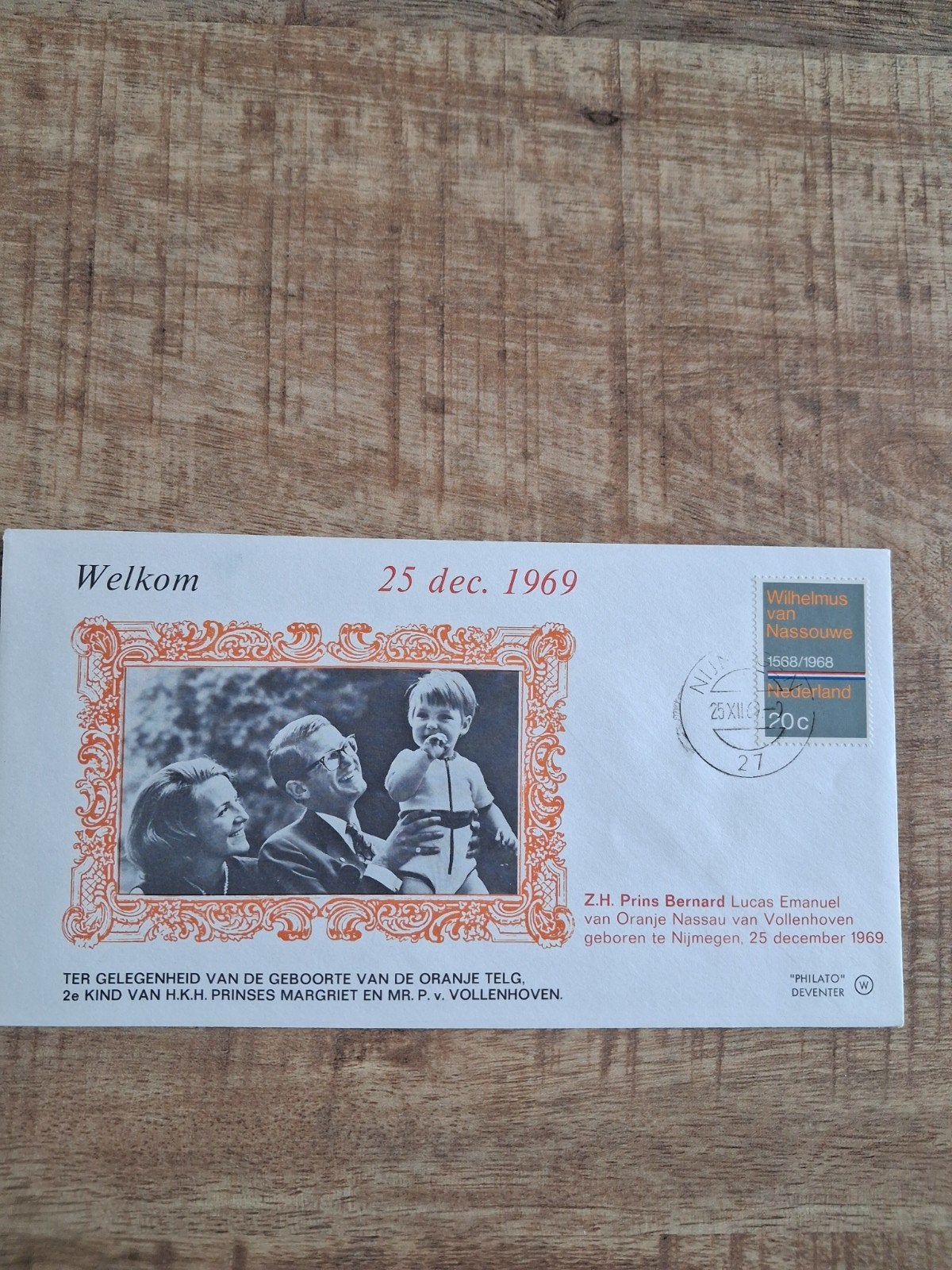 Eerste Dag Envelop Geboorte Prins Bernhard Lucas 1969, Ophalen of Verzenden, Zo goed als nieuw, Nederland, Postzegel(s) of Munt(en)