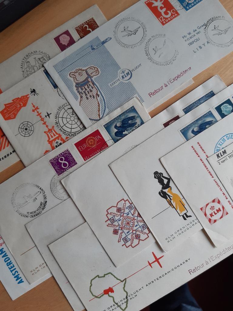 Enveloppen 1e KLM-vluchten 1958-1970, 20 stuks, € 15,00, Ophalen of Verzenden, Envelop