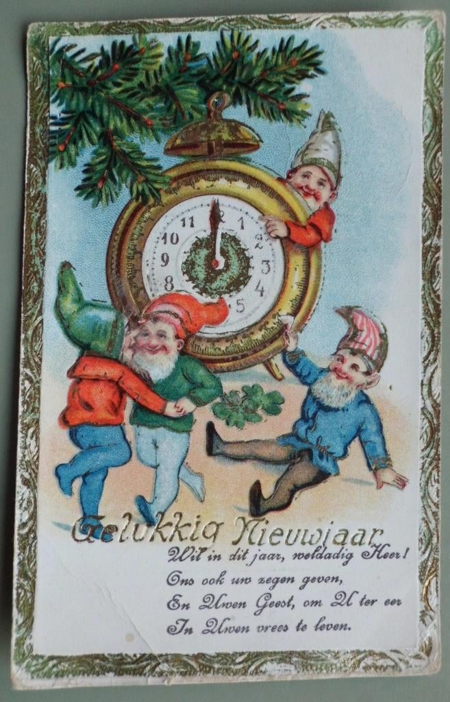 Kabouter 19 - bij de klok - nieuwjaar - goudopdruk - 1933, Ophalen of Verzenden, 1920 tot 1940, Gelopen, Kinderen