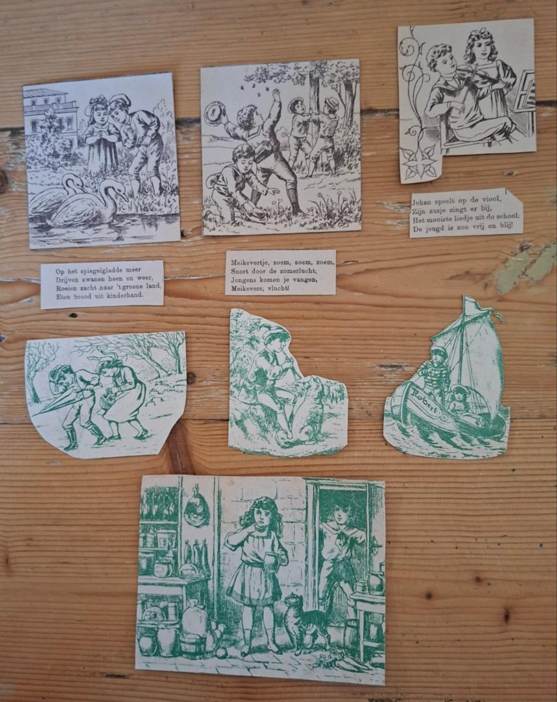 Uitgeknipte plaatjes allerlei uit kinderboekje jaren 20/30, Ophalen of Verzenden, Papier of Karton