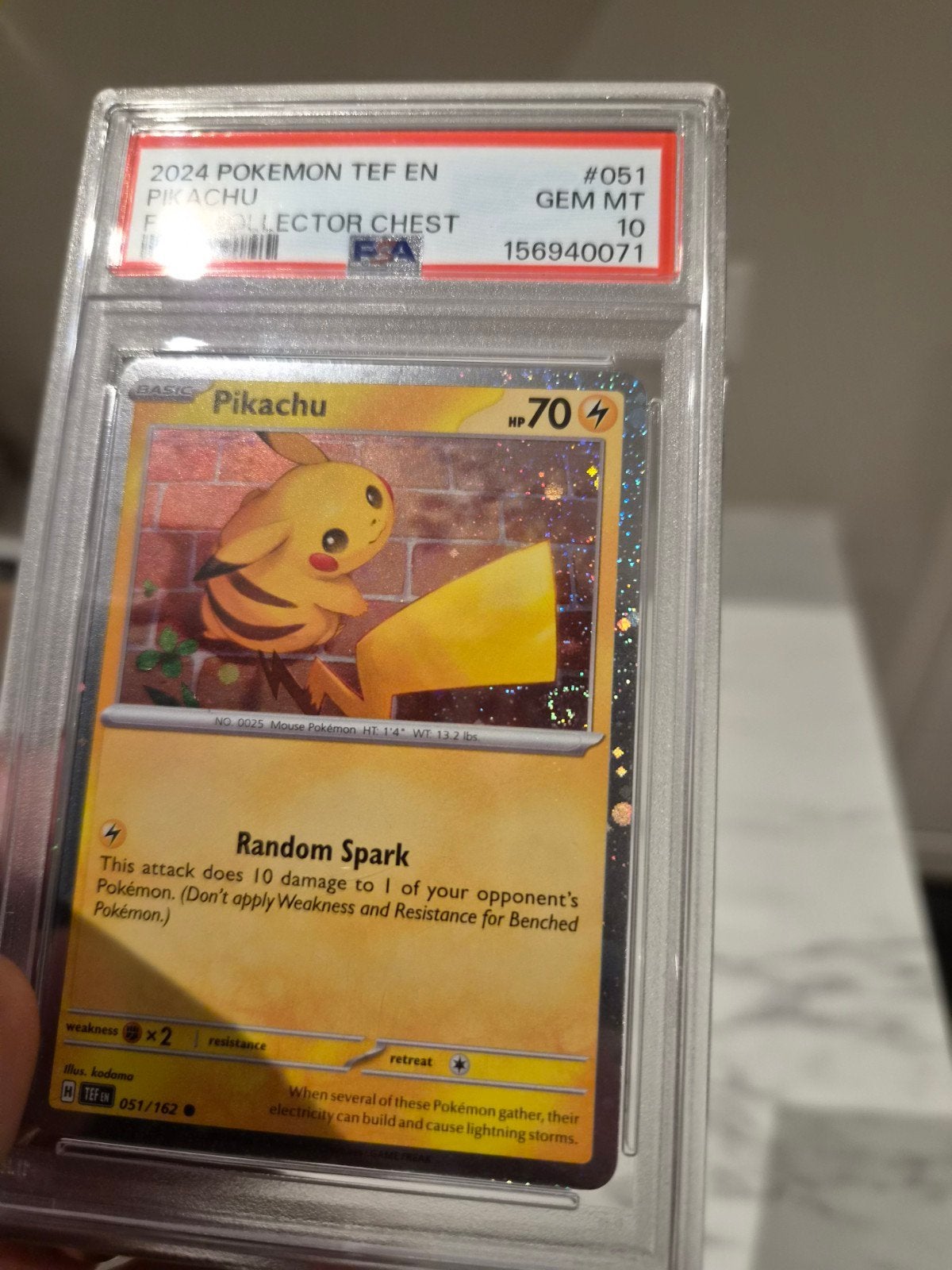 Pikachu Fall Collector Chest Cosmo Holo PSA 10 (2 Swirls), Ophalen of Verzenden, Zo goed als nieuw, Losse kaart, Foil
