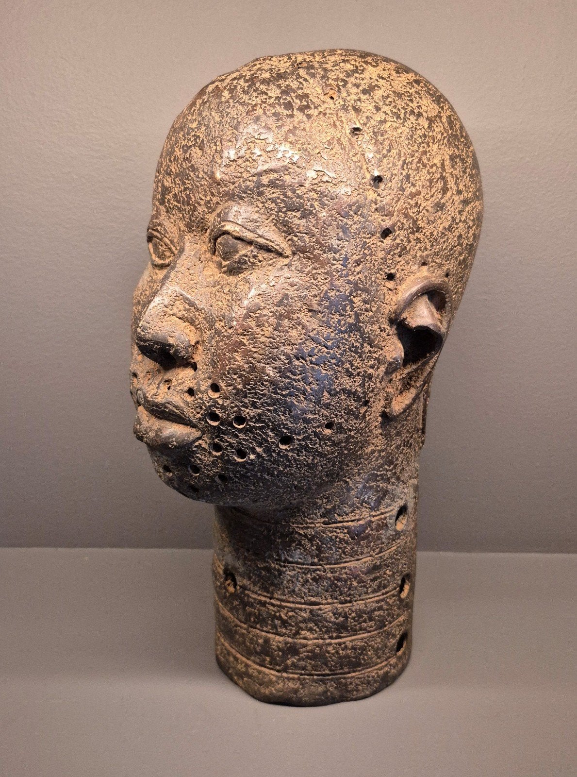 Antiek Bronzen Benin Hoofd  - 34 CM, Ophalen of Verzenden