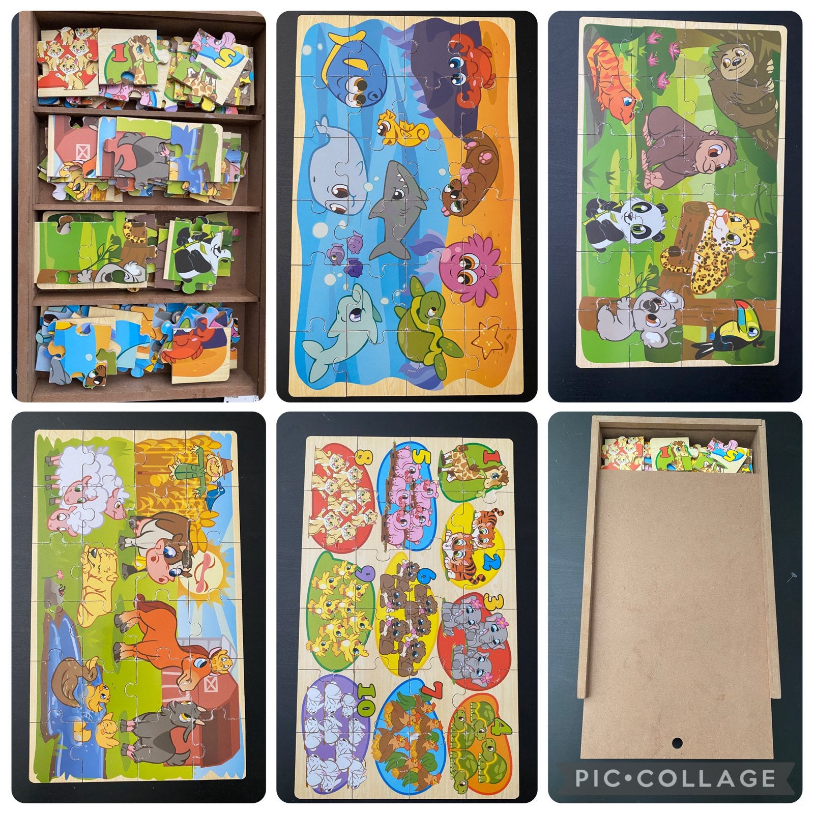4 Houten Puzzels in Handige Opbergdoos, 2 tot 4 jaar, Gebruikt, 10 tot 50 stukjes, Ophalen of Verzenden