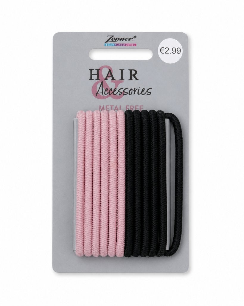 Zenner metal-free haarelastiekjes – roze en zwart – 12 stuks, ., Overige typen, Nieuw, Ophalen of Verzenden