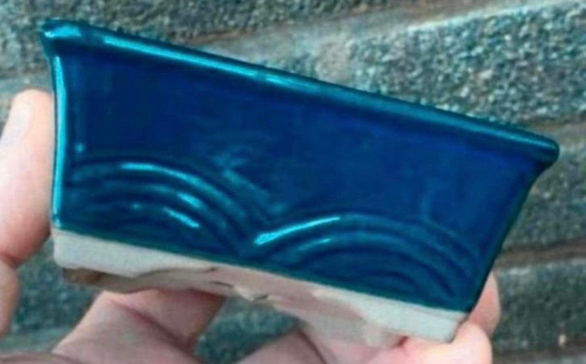 Bonsai schaal blauw geglazuurd Japans aardewerk 9,6x7x4, Tuin en Terras, Ophalen of Verzenden, Zo goed als nieuw, Aardewerk, Rechthoekig
