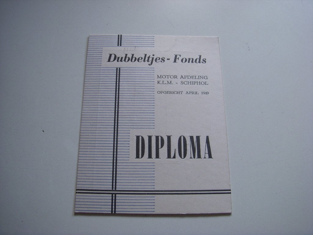 Dubbeltjesfonds K.L.M Schiphol Motor afdeling +/-1950, Ophalen of Verzenden, Gebruikt, Overige typen