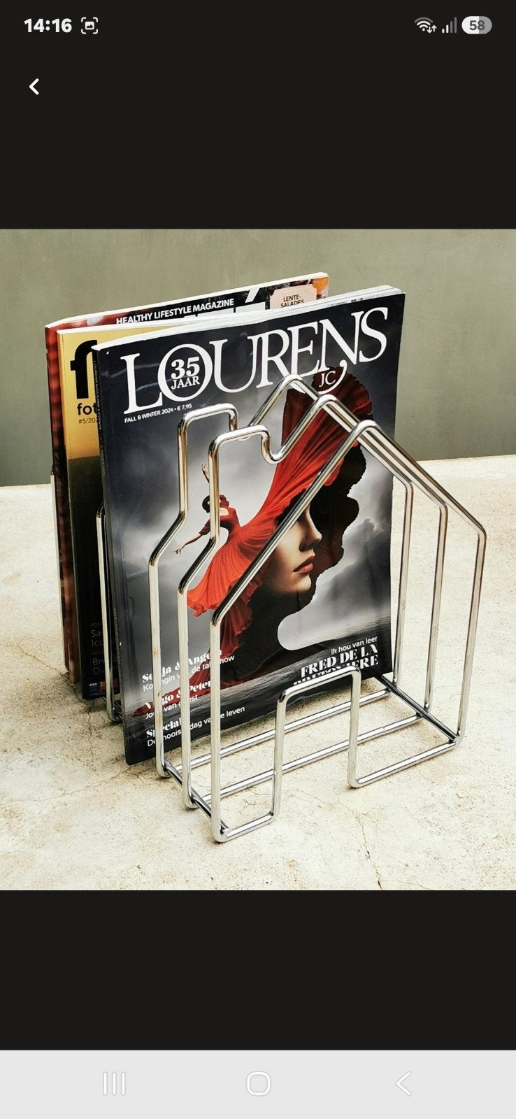 Unieke chromen tijdschriftenrek in huisvorm de Architect, Meerdere vakken, Metaal, Modern, Lectuurbak