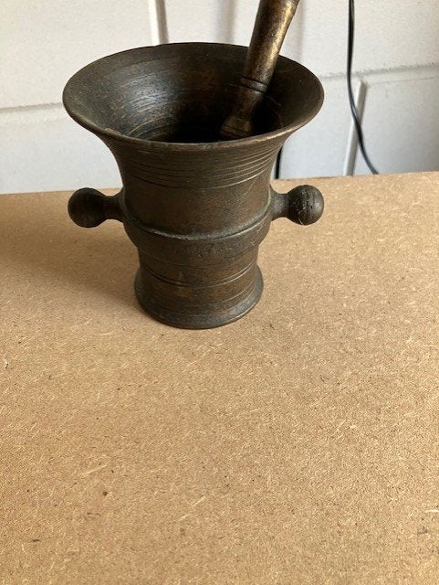 Antieke Bronzen Vijzel met Stamper, Ophalen of Verzenden, Brons