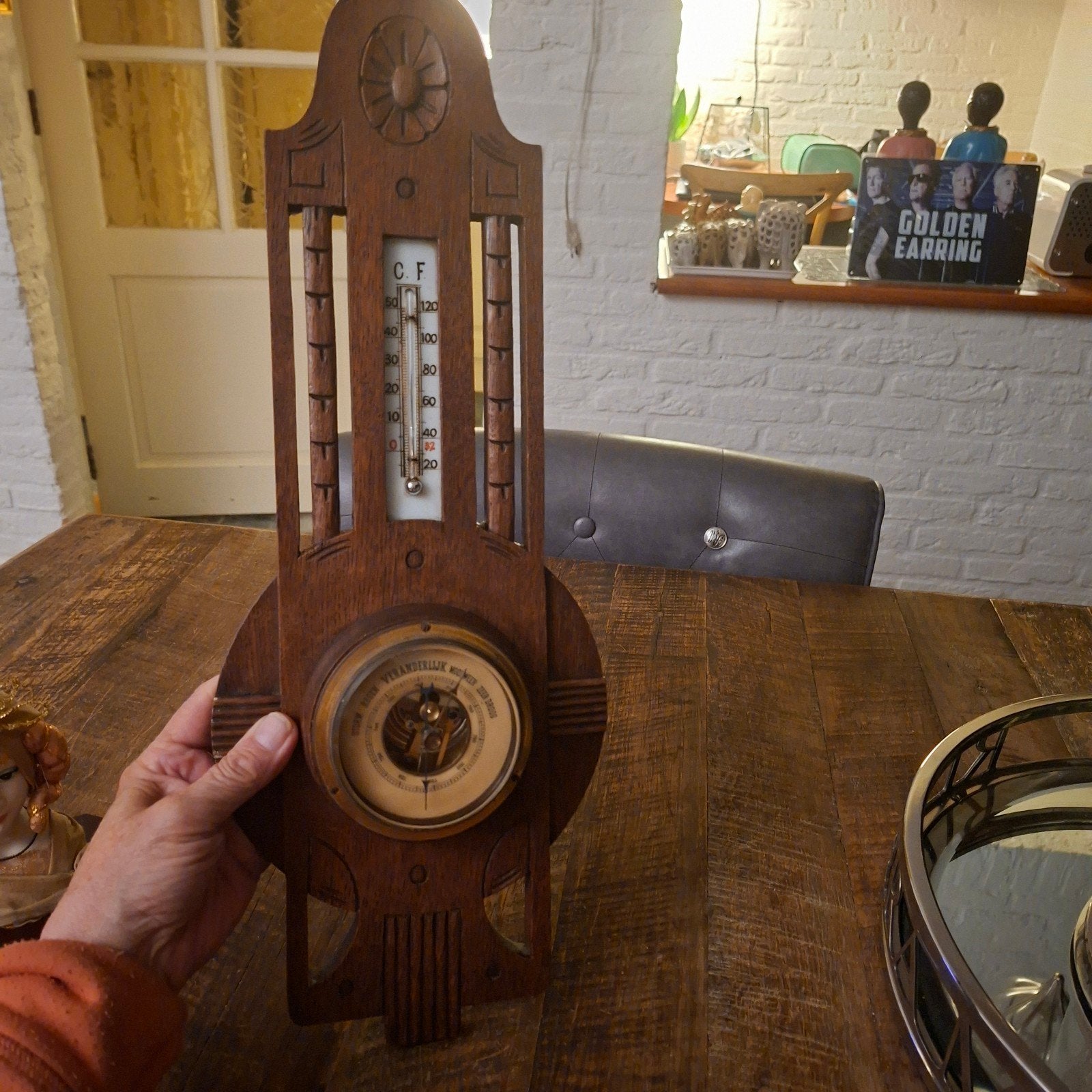 Antieke Art Deco Stijl Barometer merk Lufft 49 bij 19 cm, Ophalen of Verzenden