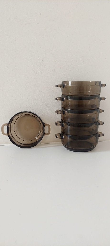 6 Vintage Arcoroc France Soep kommen Rookglas Schaaltjes, Huis en Inrichting, Eu, Overige merken, Eu, Ophalen of Verzenden