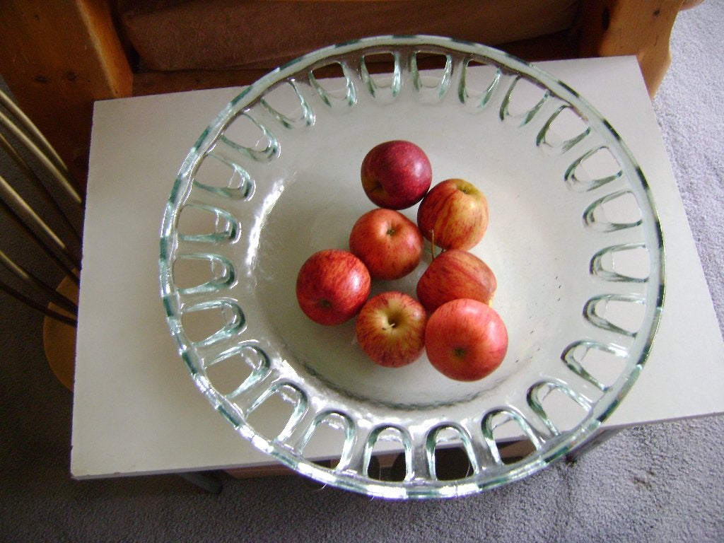 Fruit of plantenschaal groen glas 41cm diameter, Schaal, Rond, Nieuw, Ophalen of Verzenden