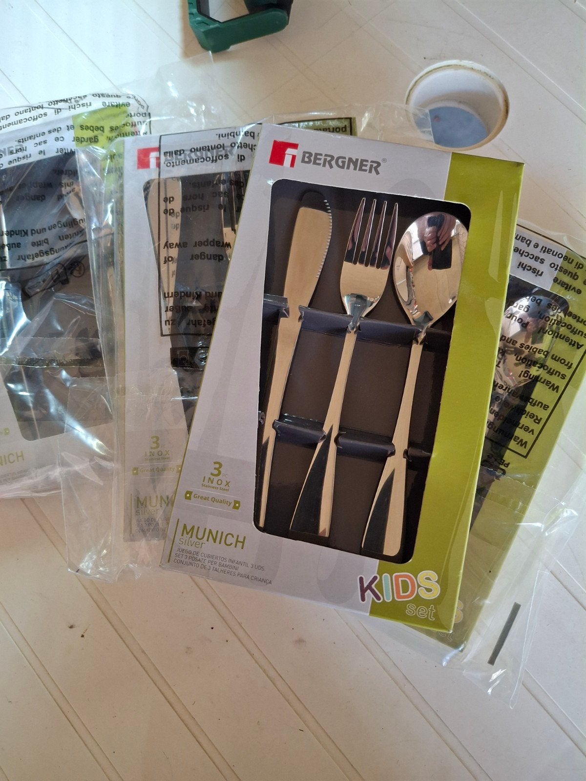 4x Bergner Munich Silver Kids Bestekset - Nieuw, Ophalen, Nieuw, Rvs of Chroom, Bestekset