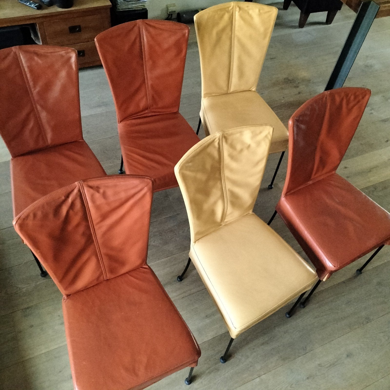 Zes stoelen leer, Ophalen, Gebruikt, Bruin, Leer