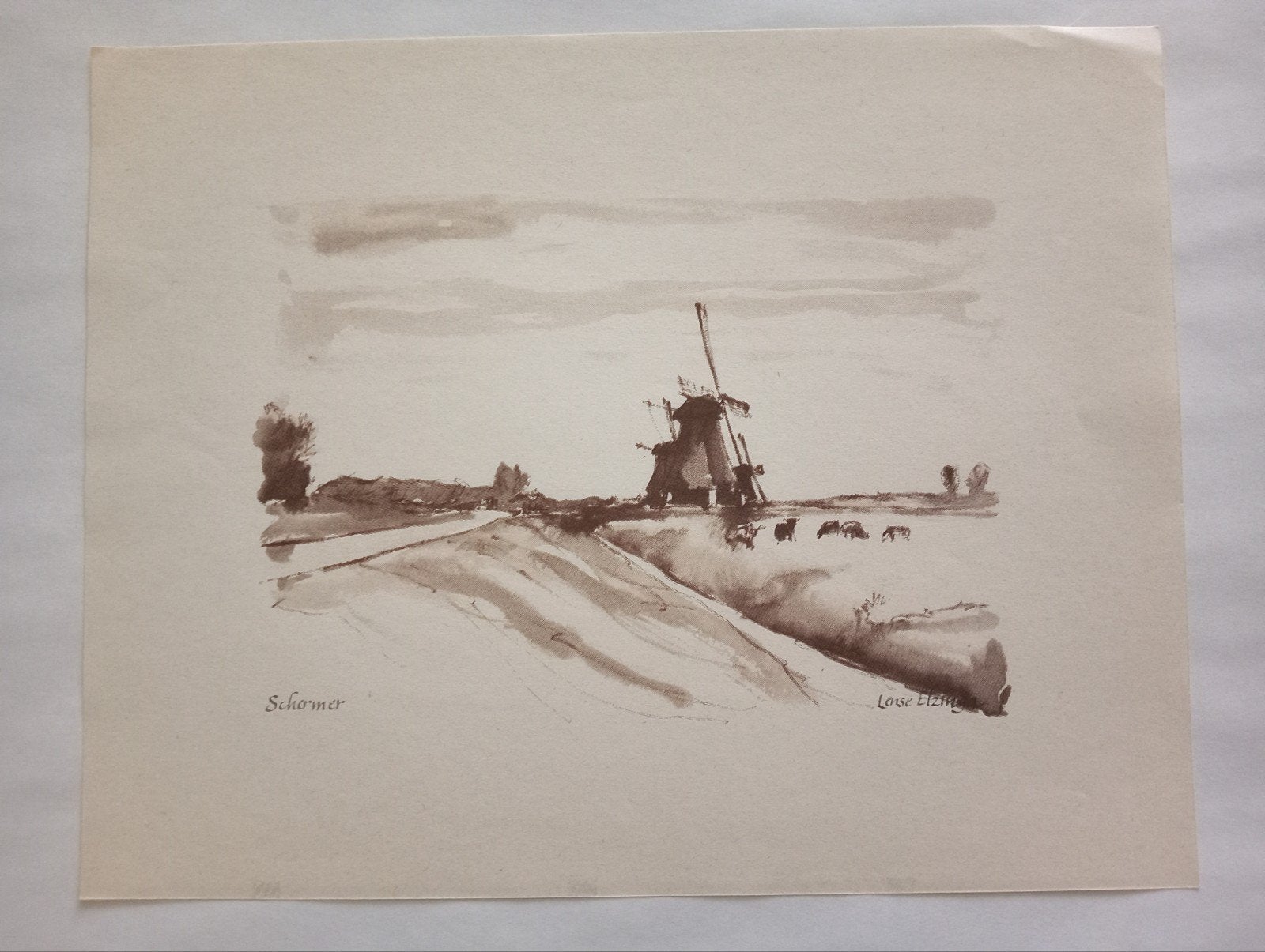 Schermer Offset Prent - Molenlandschap - 20 x 25 cm, Ophalen of Verzenden