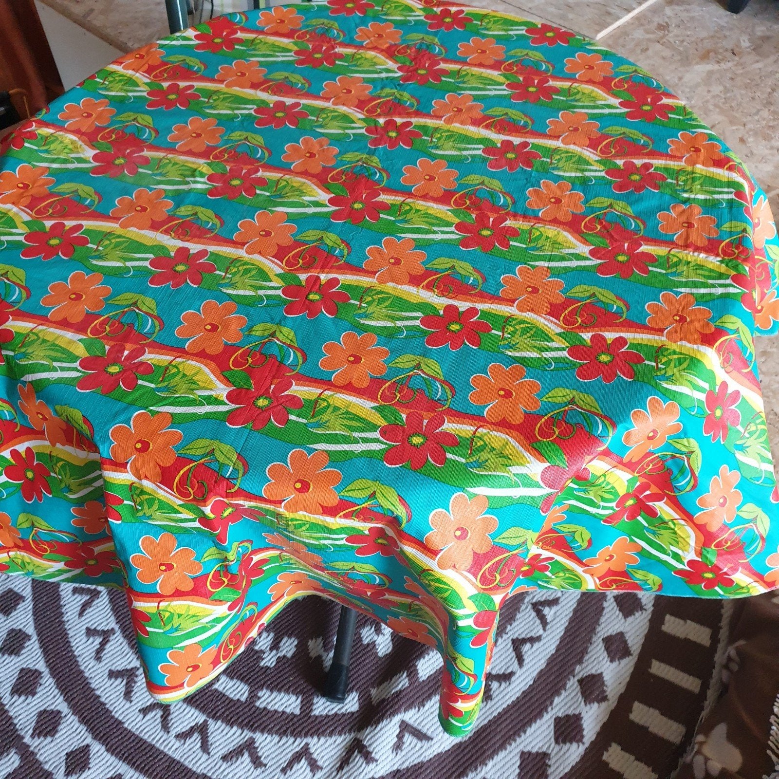 fleurig plastic bloemen tafelkleed, Ophalen, Rond, Kunststof