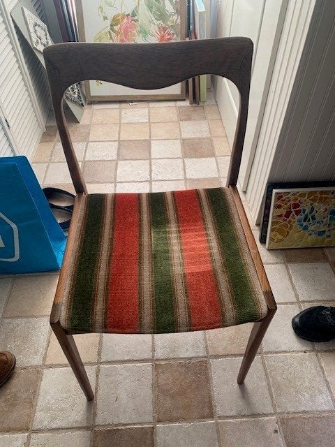 Vintage retro houten stoel – gestreept – jaren 60/70 stijl, Ophalen, Gebruikt, Bruin, Eén