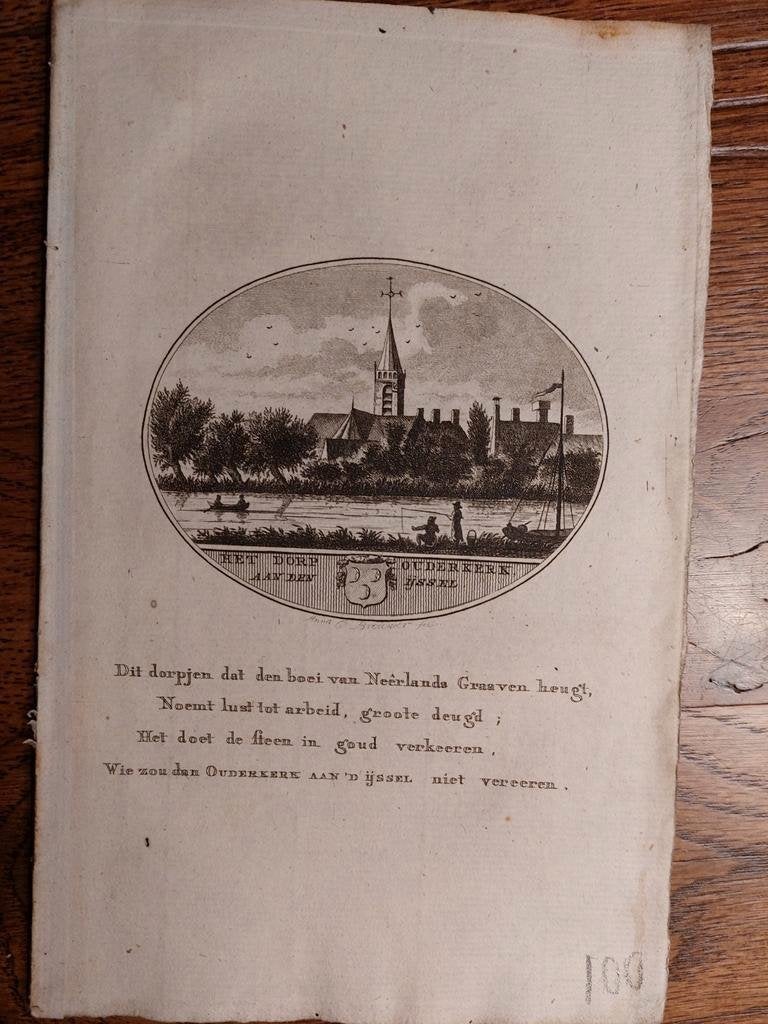 24 / Ouderkerk aan den IJssel Gravure 18e eeuw van Ollefen, Ophalen of Verzenden