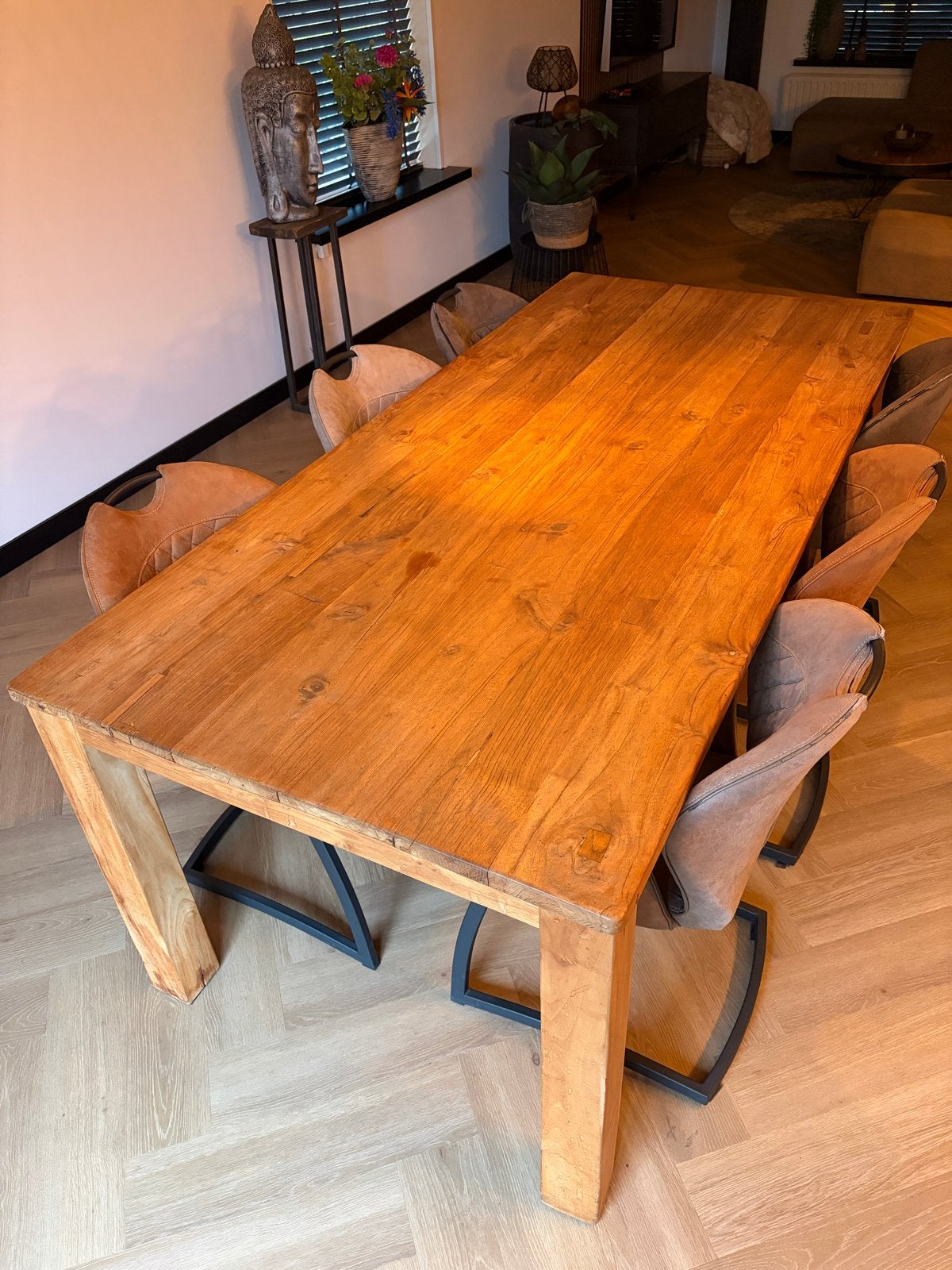 Teak houten tafel., Huis en Inrichting, Tafels | Eettafels, Ophalen, Gebruikt, Teakhout, 200 cm of meer