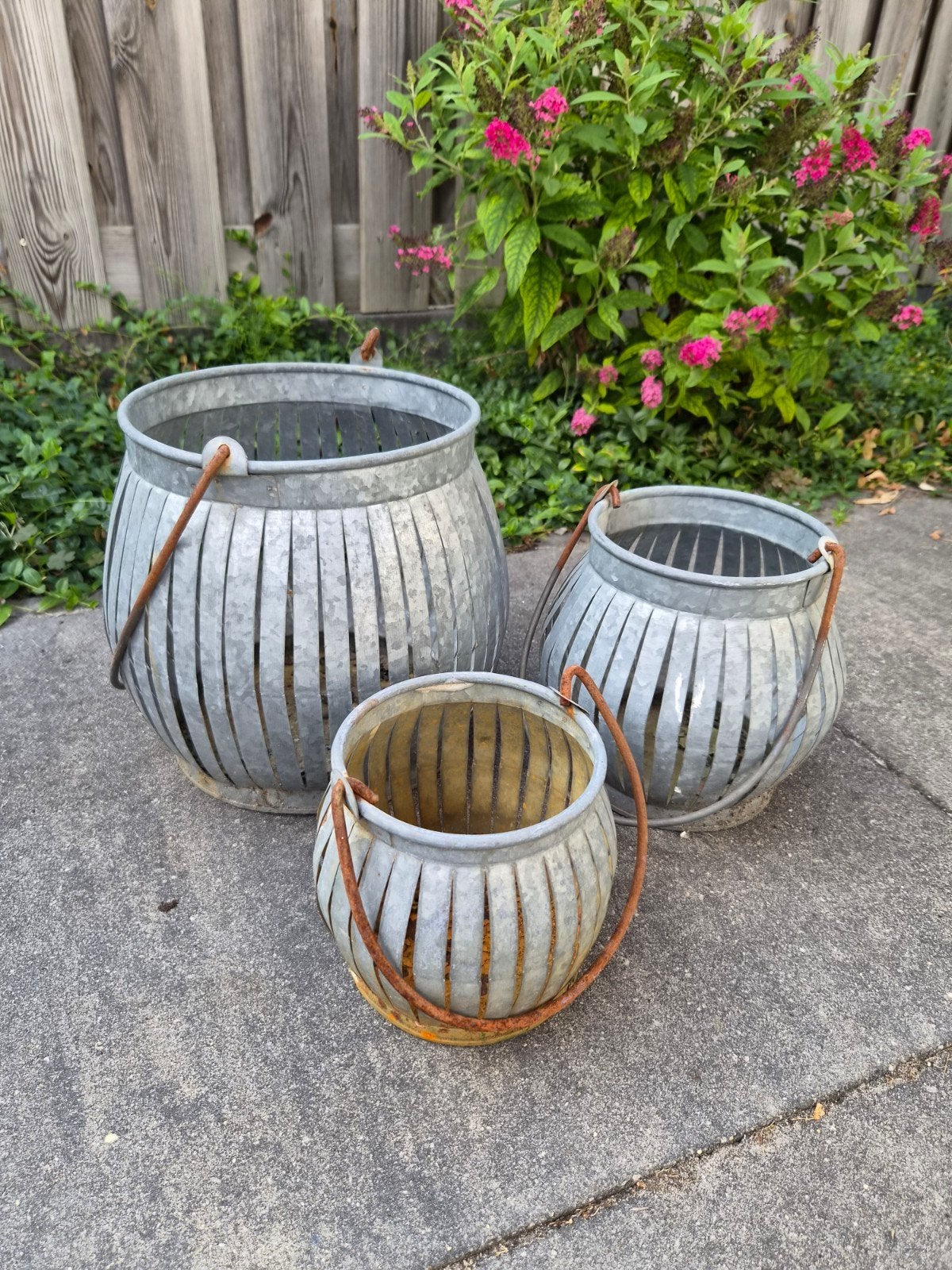Set van 3 zinken lantaarns/windlichten, Ophalen, Gebruikt, Minder dan 30 cm, Minder dan 60 cm