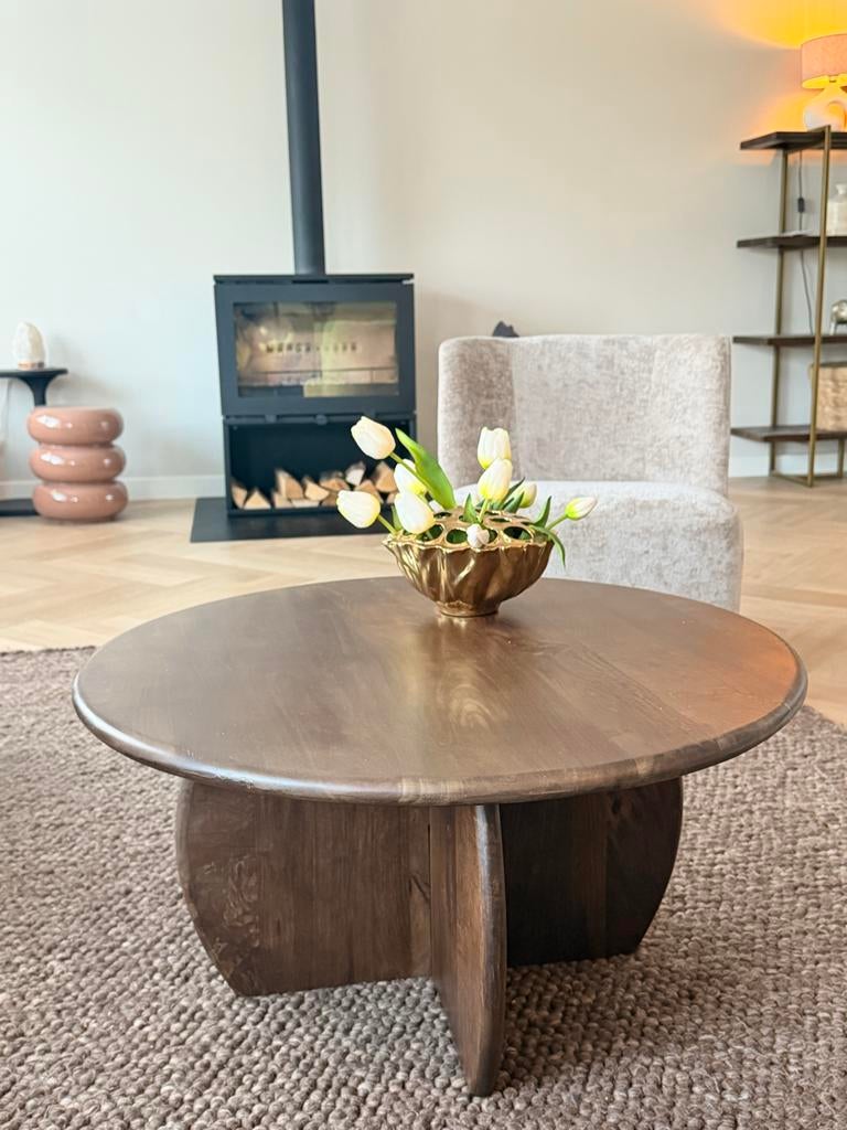 Prachtige ronde salontafel, Huis en Inrichting, Tafels | Salontafels, Gebruikt, Rond, Minder dan 50 cm, Overige houtsoorten