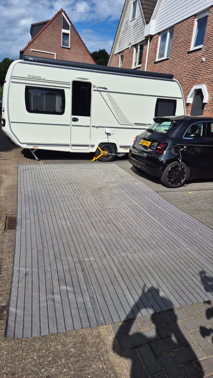 Voortent tapijt. 5.60 x 2.70 mtr. Kleur blauw/grijs, Caravans en Kamperen, Kampeeraccessoires, Ophalen