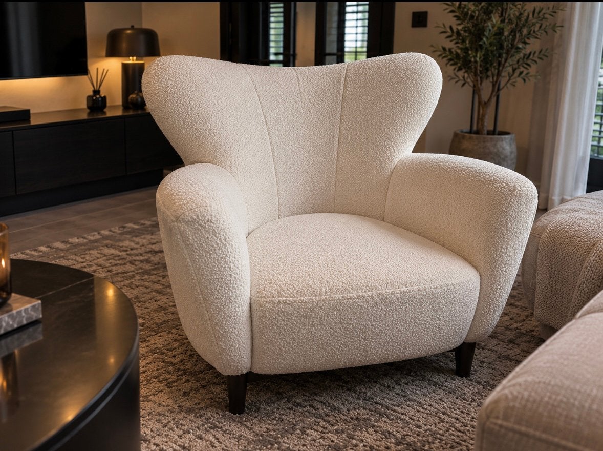 OUTLET | Luxe Witte Bouclé stoel, Eenpersoons, Nieuw, 75 tot 100 cm, Ophalen of Verzenden