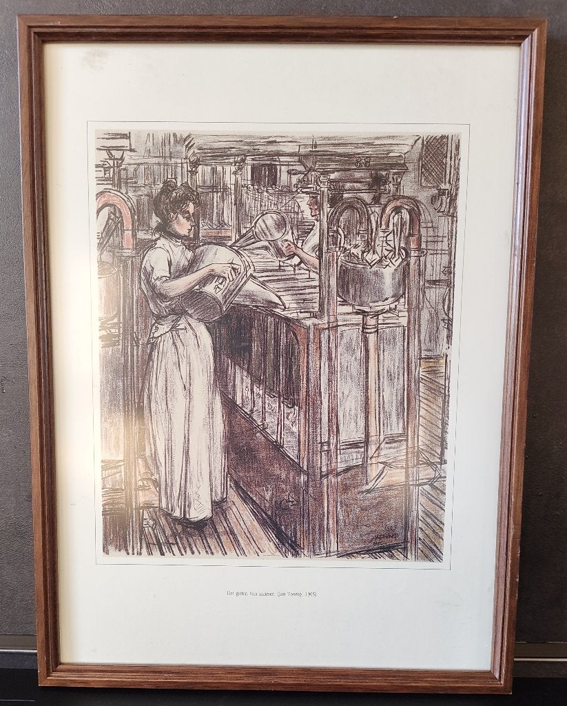 Litho Jan Toorop schilderij Goudse productie Kaarsenfabriek, Ophalen of Verzenden, Personages en Fantasiefiguren, Lithografie
