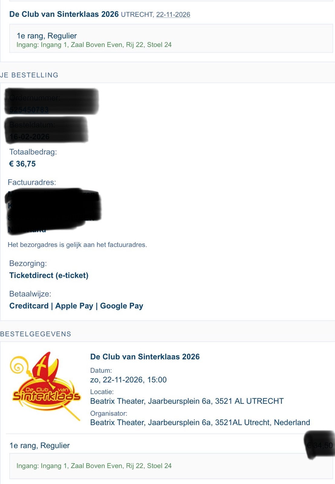 Club van sinterklaas 1 ticket, Diversen, Ophalen of Verzenden