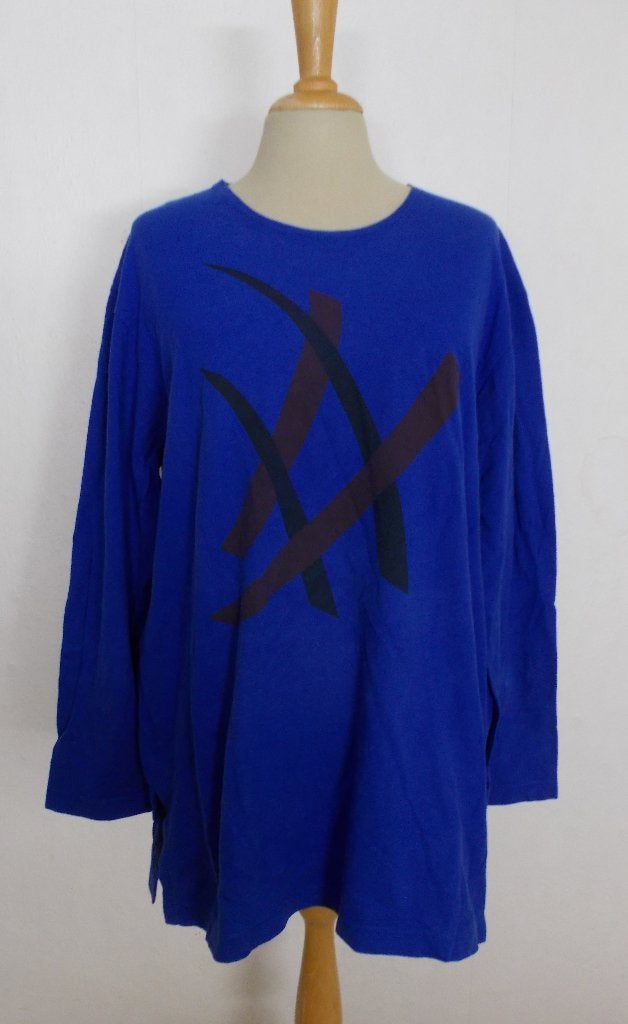 Blauwe print top van Finn Fashion exclusive Finnish design!L, Kleding | Dames, Maat 42/44 (L), Lange mouw, Gedragen, Verzenden