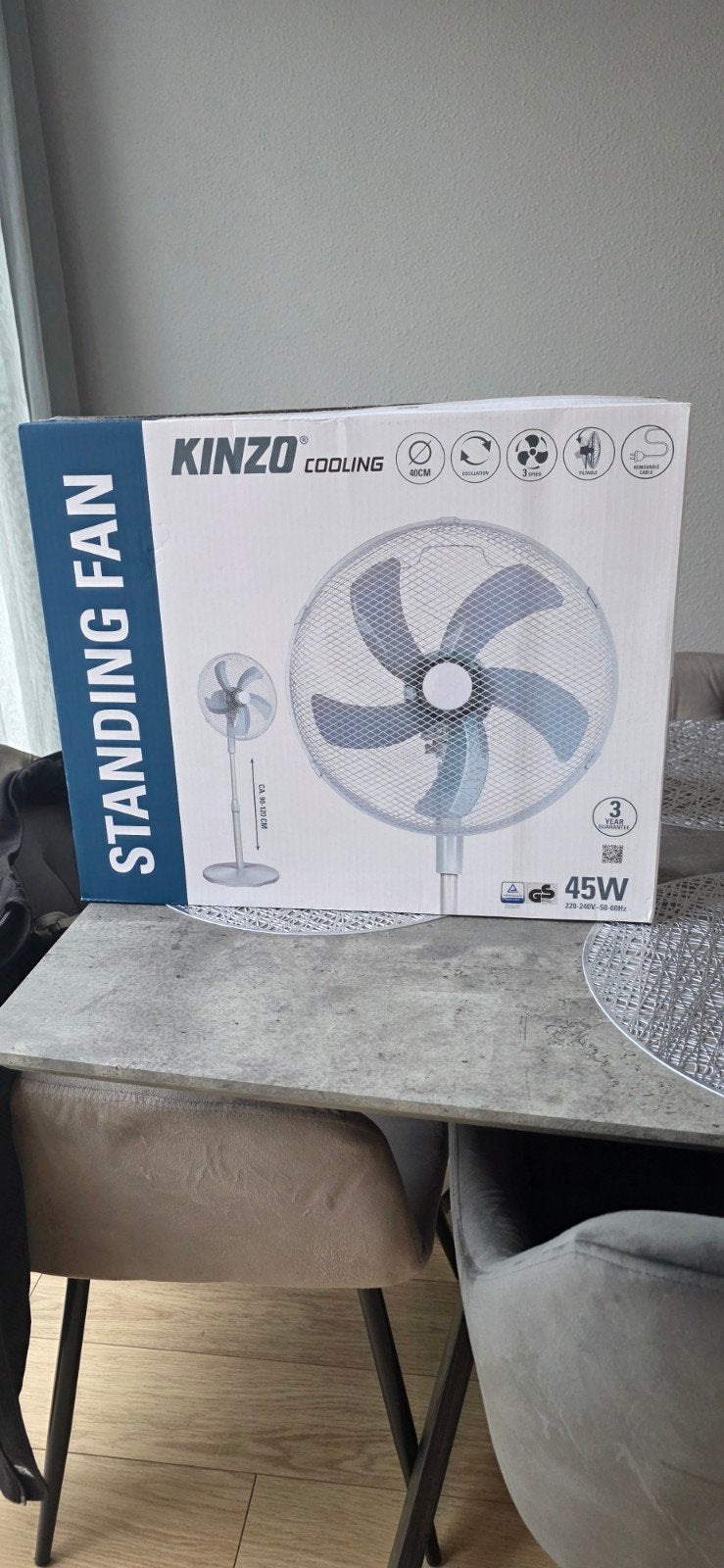 Kinzo Cooling Staande Ventilator 45W - 40cm, Witgoed en Apparatuur, Ventilatoren, Ophalen of Verzenden, Nieuw, Statiefventilator