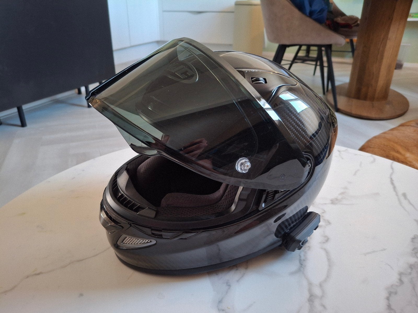 HJC rpha12 Carbon M & cardo freecom 4x, Ophalen of Verzenden, Tweedehands, Integraalhelm, HJC