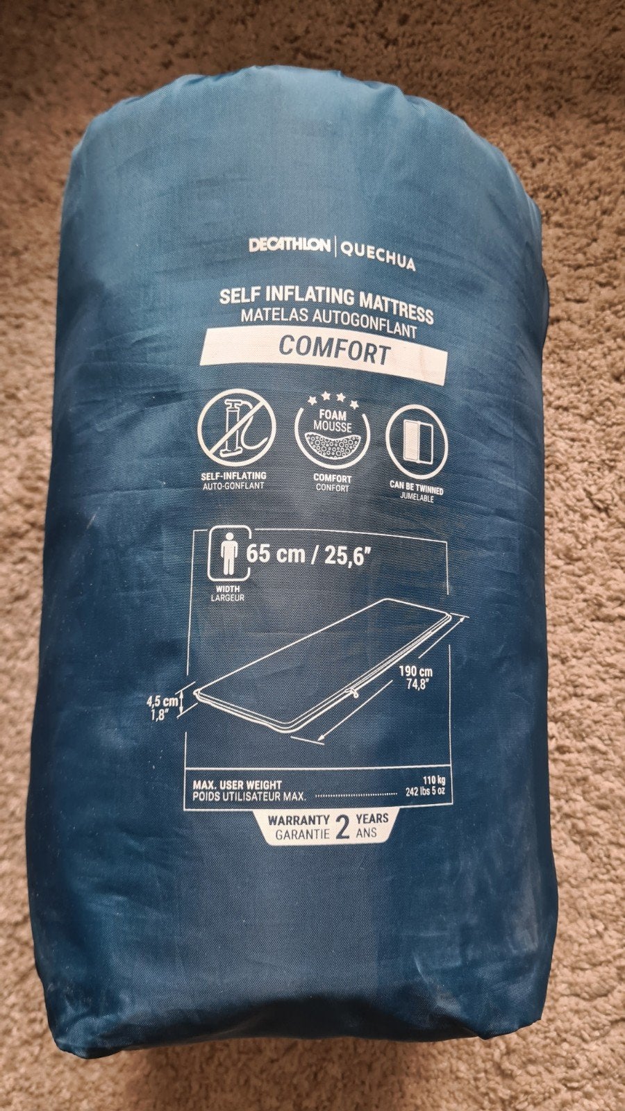 Decathlon Quechua Comfort Slaapmat 65x190x4,5cm, Ophalen, Zo goed als nieuw