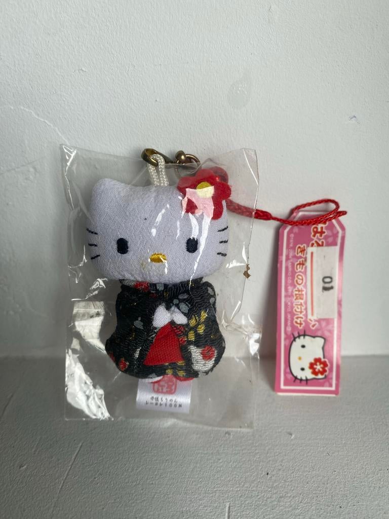 Hello Kitty Kimono Netsuke Sleutelhanger Zwart Tokyo 2004, Verzamelen, Ophalen of Verzenden, Nieuw