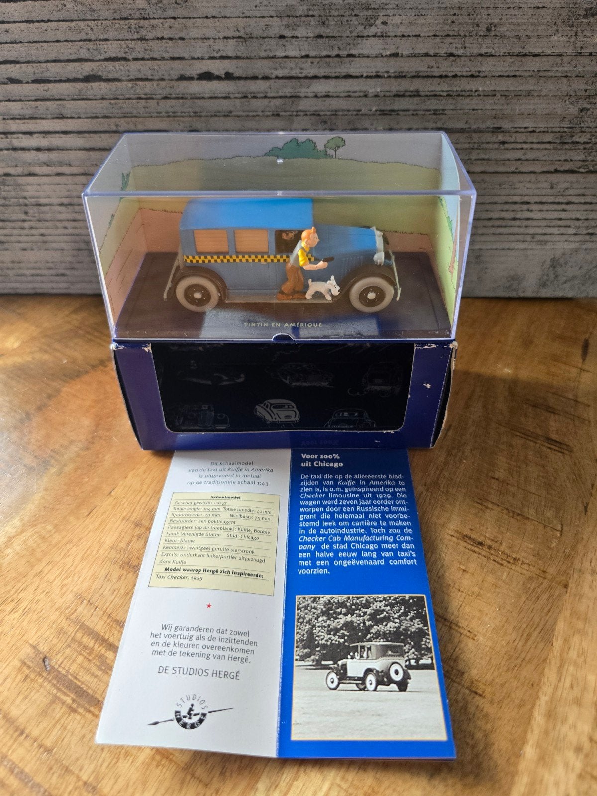 Kuifje in Amerika Taxi Checker 1929 modelauto, Ophalen of Verzenden, Zo goed als nieuw, Auto, Overige merken