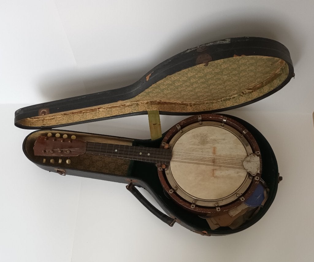 Antiek Mandolinebanjo Banjoline Manjo snaarinstrument koffer, Ophalen of Verzenden, Gebruikt, Mandolinebanjo