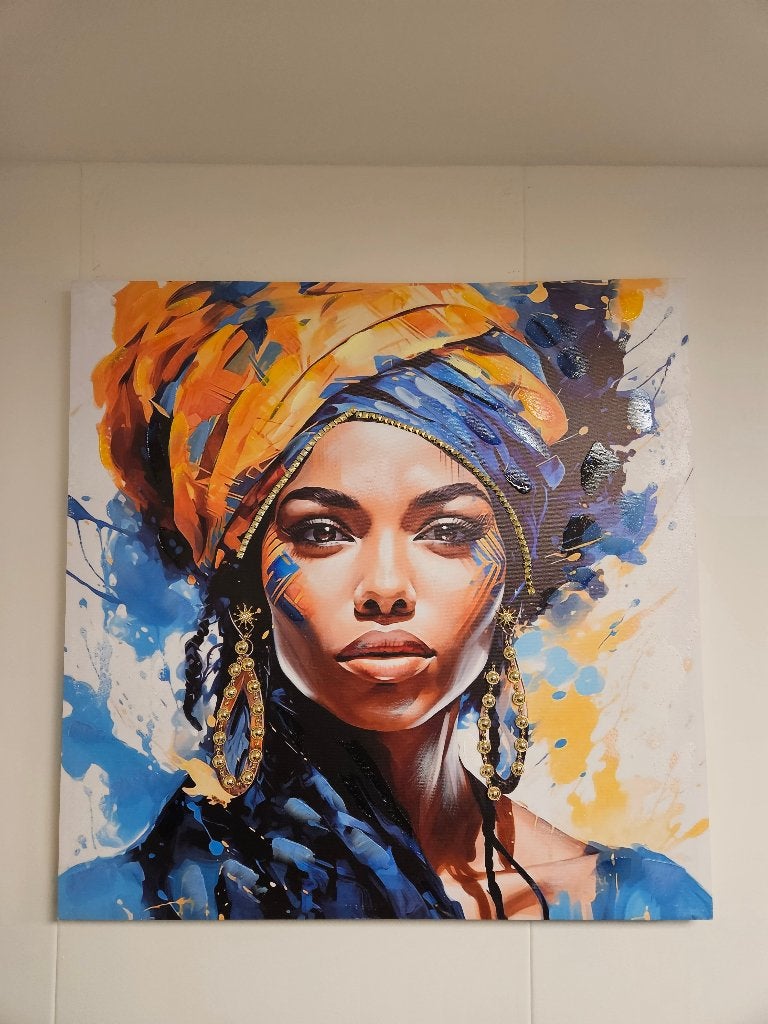 Canvas schilderij vrouw80x80cm - Wanddecoratie Afrika, Schilderij, 80 cm, Meerkleurig, Handgemaakt