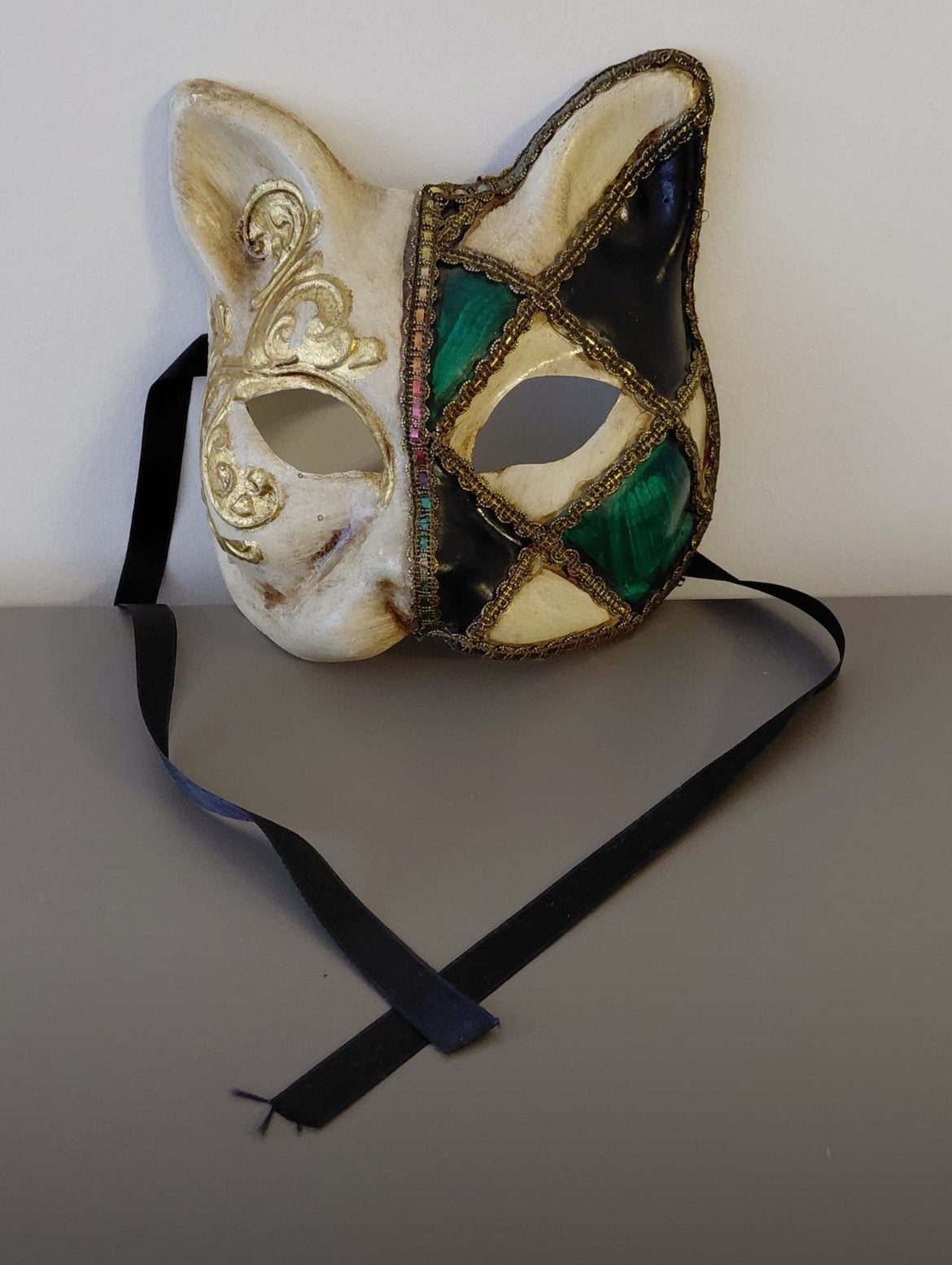 Venetiaans Kattenmasker - Papier-maché, Ophalen of Verzenden, Gebruikt, Feestartikel, Carnaval