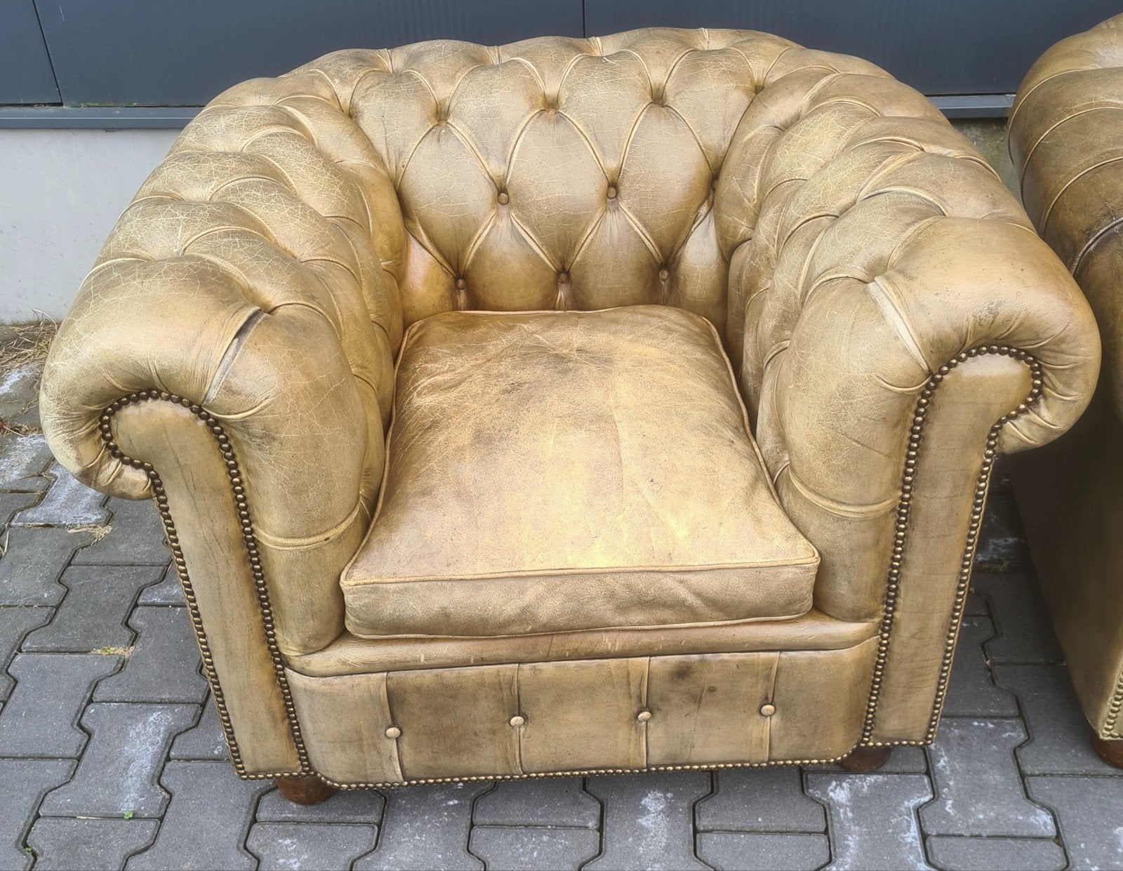 Chesterfield fauteuil oud groen + BEZORGING GRATIS, Gebruikt, ., Chesterfield, Ophalen of Verzenden
