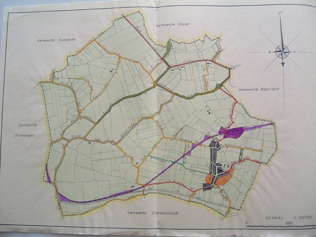 Bestemmingsplan Oudelande - 1954 - Zeeland., Gelezen, Ophalen of Verzenden, Landkaart, 1800 tot 2000