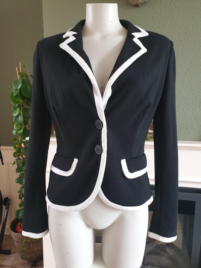 Bandolera zwart wit colbert jas jasje tussenjas S 36, Kleding | Dames, Jassen | Zomer, Verzenden, Zwart, Zo goed als nieuw, Maat 36 (S)
