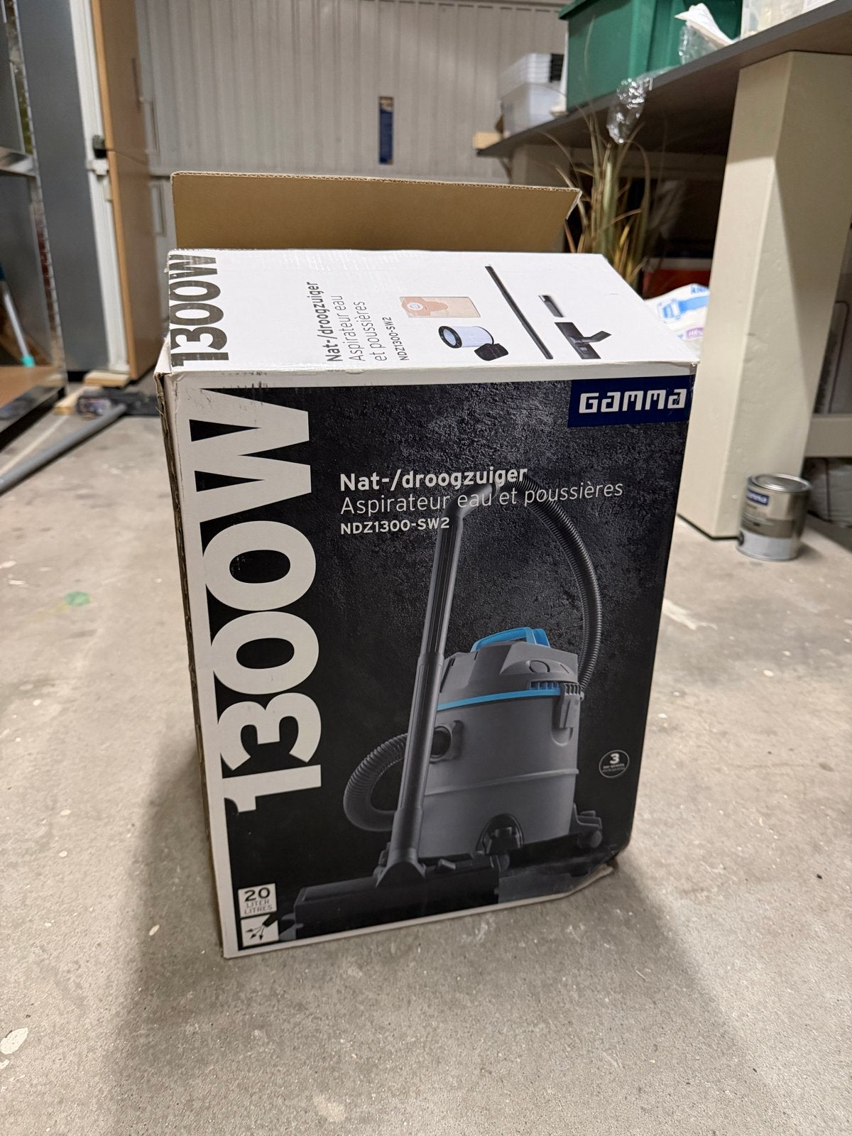 GAMMA Nat-/droogzuiger NDZ1300SW2 - 1300W, 20 liter, Witgoed en Apparatuur, Stofzuigers, Ophalen, Overige merken, Nieuw, Industriële stofzuiger