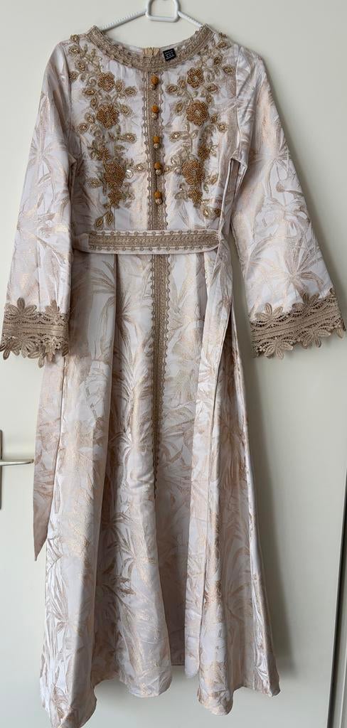 Elegante Kaftan Jurk met Gouden Borduurwerk - Maat XS💛EID💛, Wit, Ophalen of Verzenden, Zo goed als nieuw, Maat 34 (XS) of kleiner