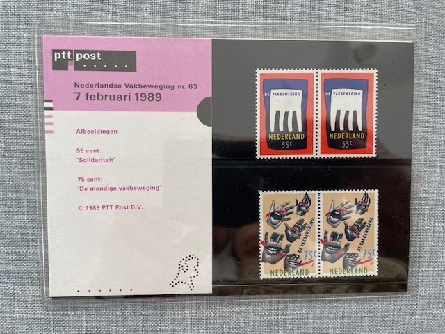 Postzegelmapje PZM63 Nederlandse Vakbeweging 1989, Ophalen of Verzenden, Postfris, Overige thema's