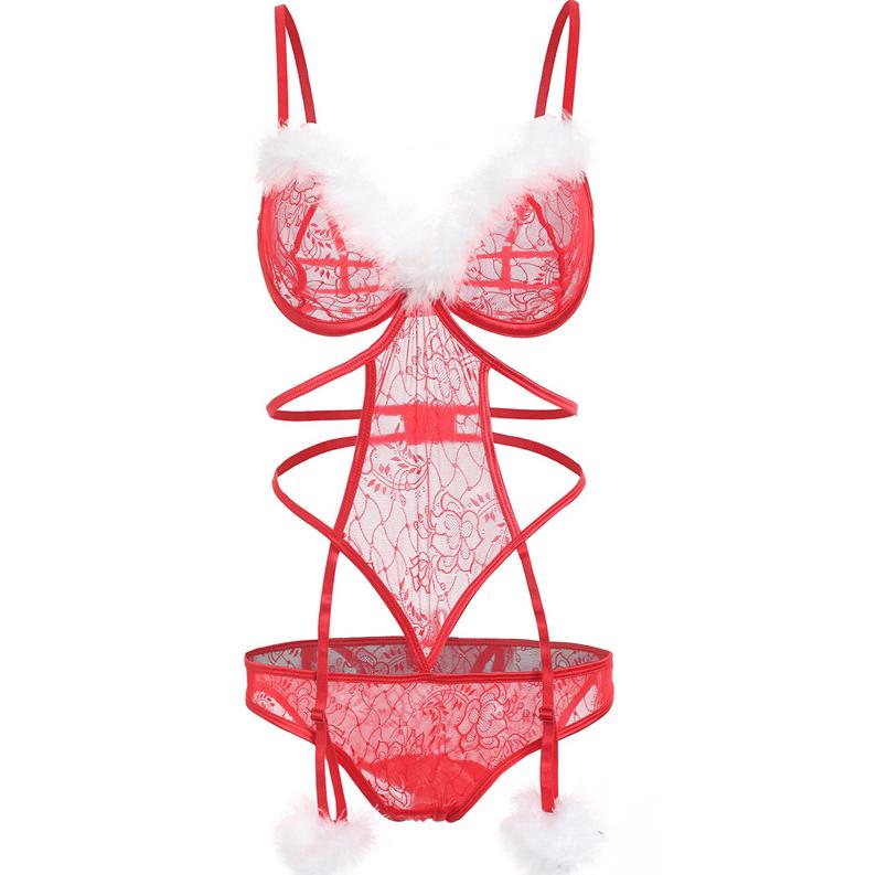 Rood kanten dames lingerie pakje doorzichtig veren babydoll, Verzenden, Rood, Body of Korset
