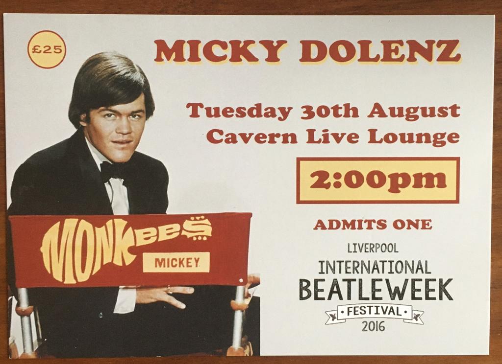 The Monkees - Micky Dolenz entree kaartje, Verzamelen, Ophalen of Verzenden, Zo goed als nieuw, Foto of Kaart